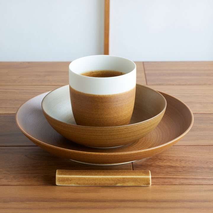 Cozy Japandi 4-Piece Dinnerware Set in beige with a smooth gradient finish, blending modern minimalism and natural warmth for everyday dining.