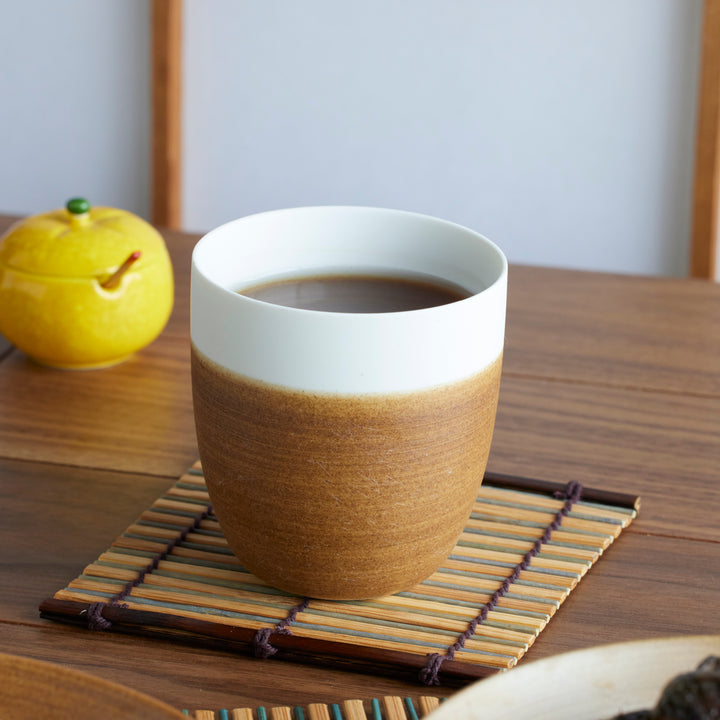 Cozy Japandi Tea Cups - Minimalist brown and white design, blending rustic warmth with modern elegance for everyday tea moments.