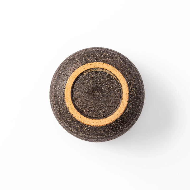Dark brown ceramic rice storage bowl with matching lid, featuring a textured rustic finish, designed for storing freshly cooked rice.