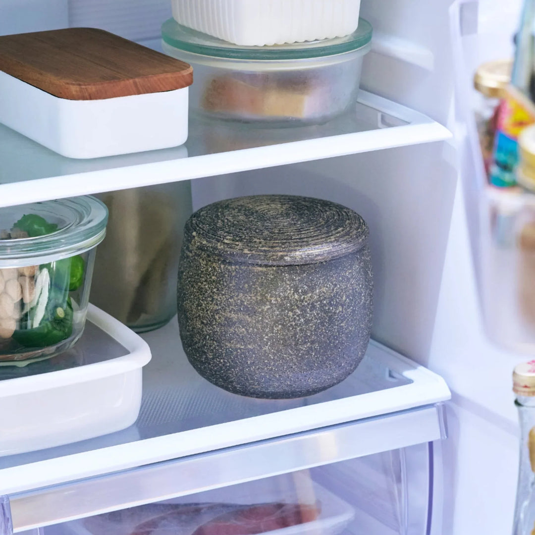 Dark Brown Ceramic Rice Storage Bowl for Cooked Rice (Ohitsu), fridge-safe container to store leftover rice while keeping it fresh.