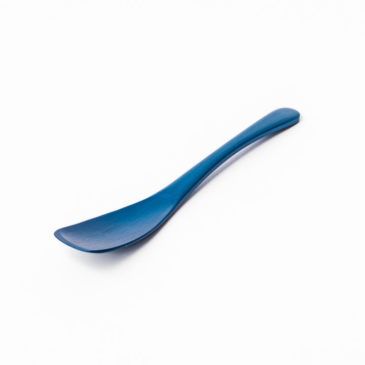 Blue aluminum ice cream spoon with a sleek matte finish and flat tip, designed for smoothly scooping even the hardest frozen treats.
