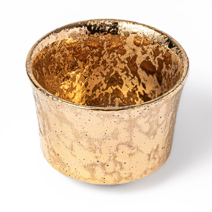 Japanese gold and silver sake cups with textured metallic finish small ceramic ochoko set for serving sake
