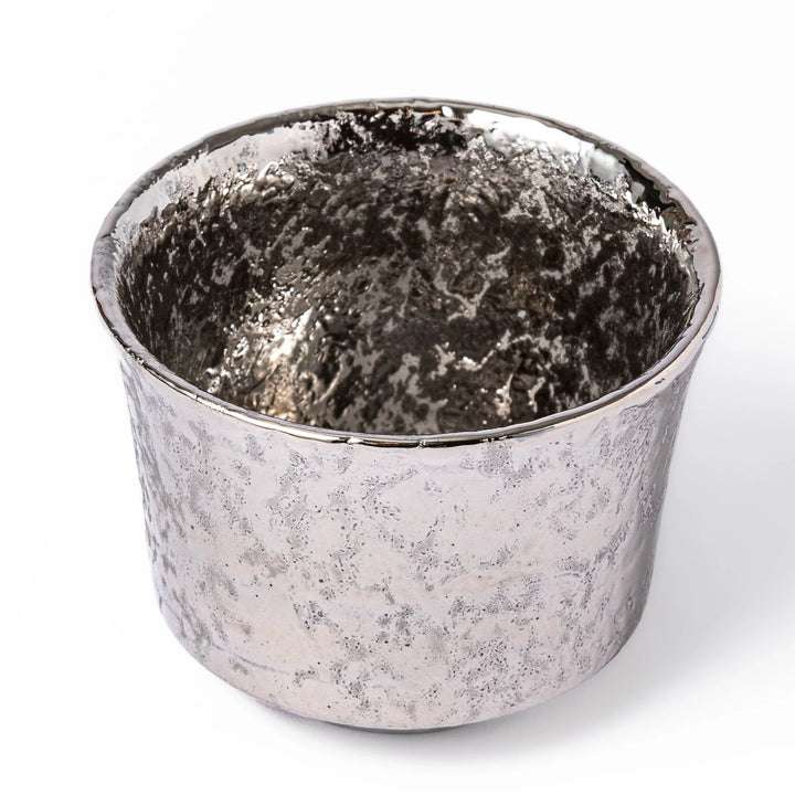Japanese gold and silver sake cups with textured metallic finish small ceramic ochoko set for serving sake