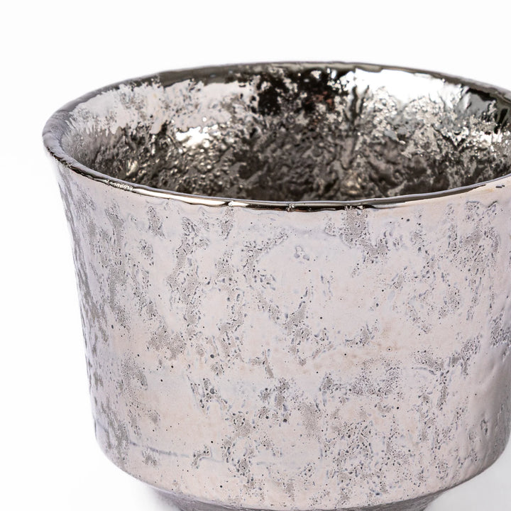 Japanese gold and silver sake cups with textured metallic finish small ceramic ochoko set for serving sake