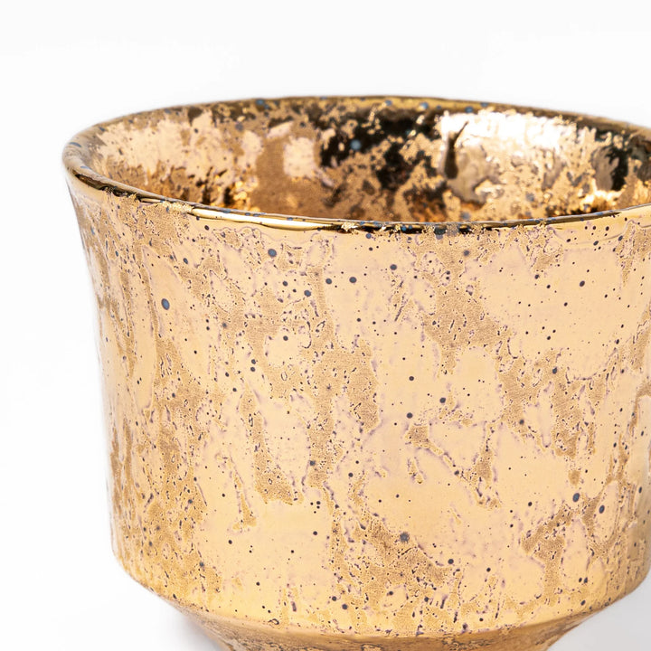 Japanese gold and silver sake cups with textured metallic finish small ceramic ochoko set for serving sake