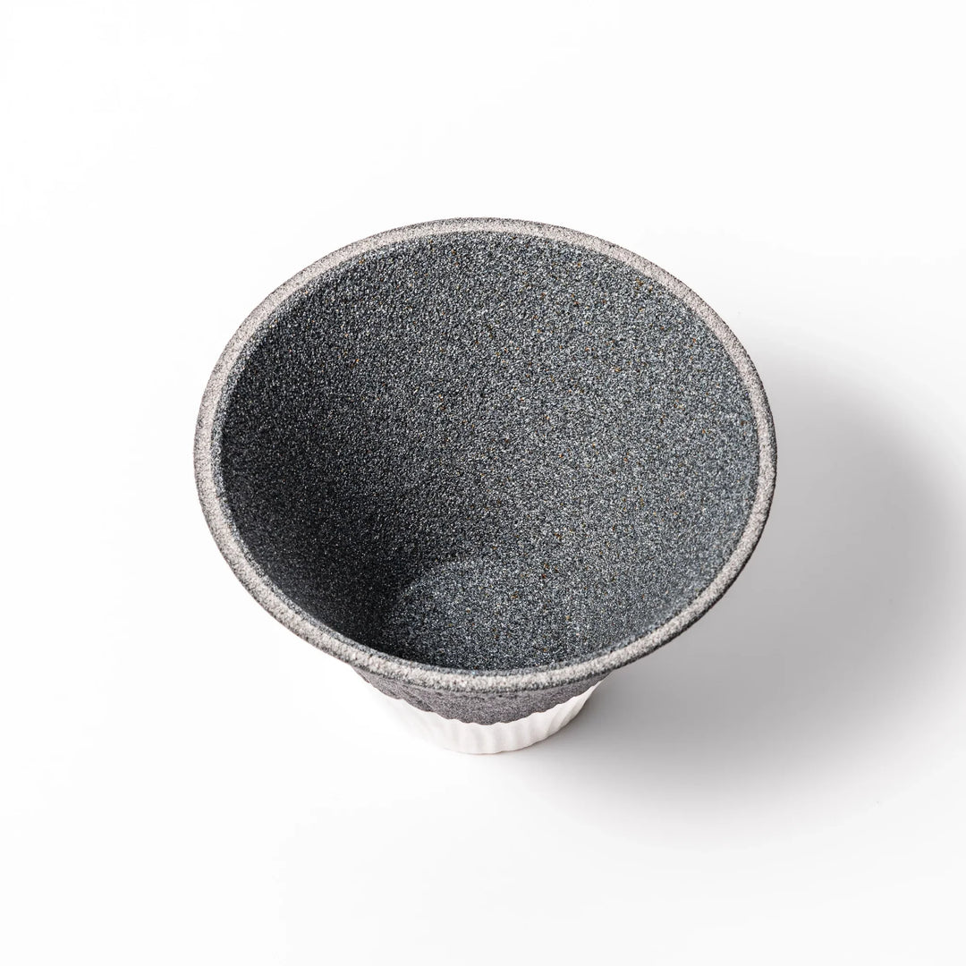 Black Mount Fuji ceramic coffee filter with snowy peak design, handcrafted in Japan for reusable pour-over brewing and stylish kitchen decor.