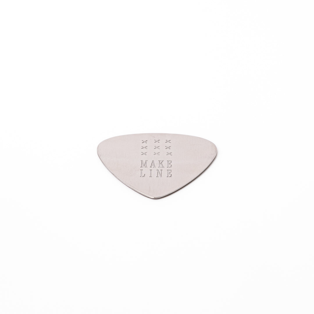 Unique guitar pick shaped stainless steel metal coaster engraved with make line text and cross patterns