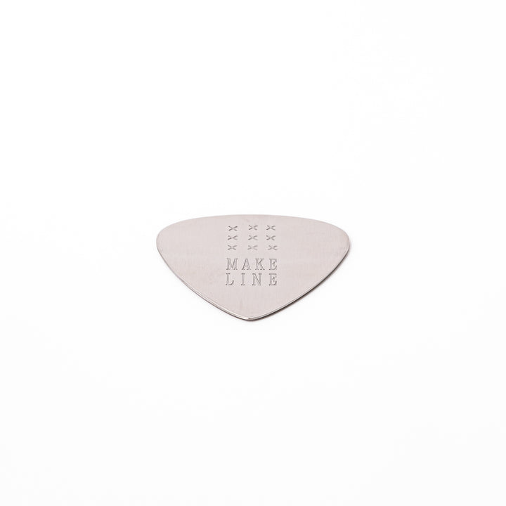 Unique guitar pick shaped stainless steel metal coaster engraved with make line text and cross patterns