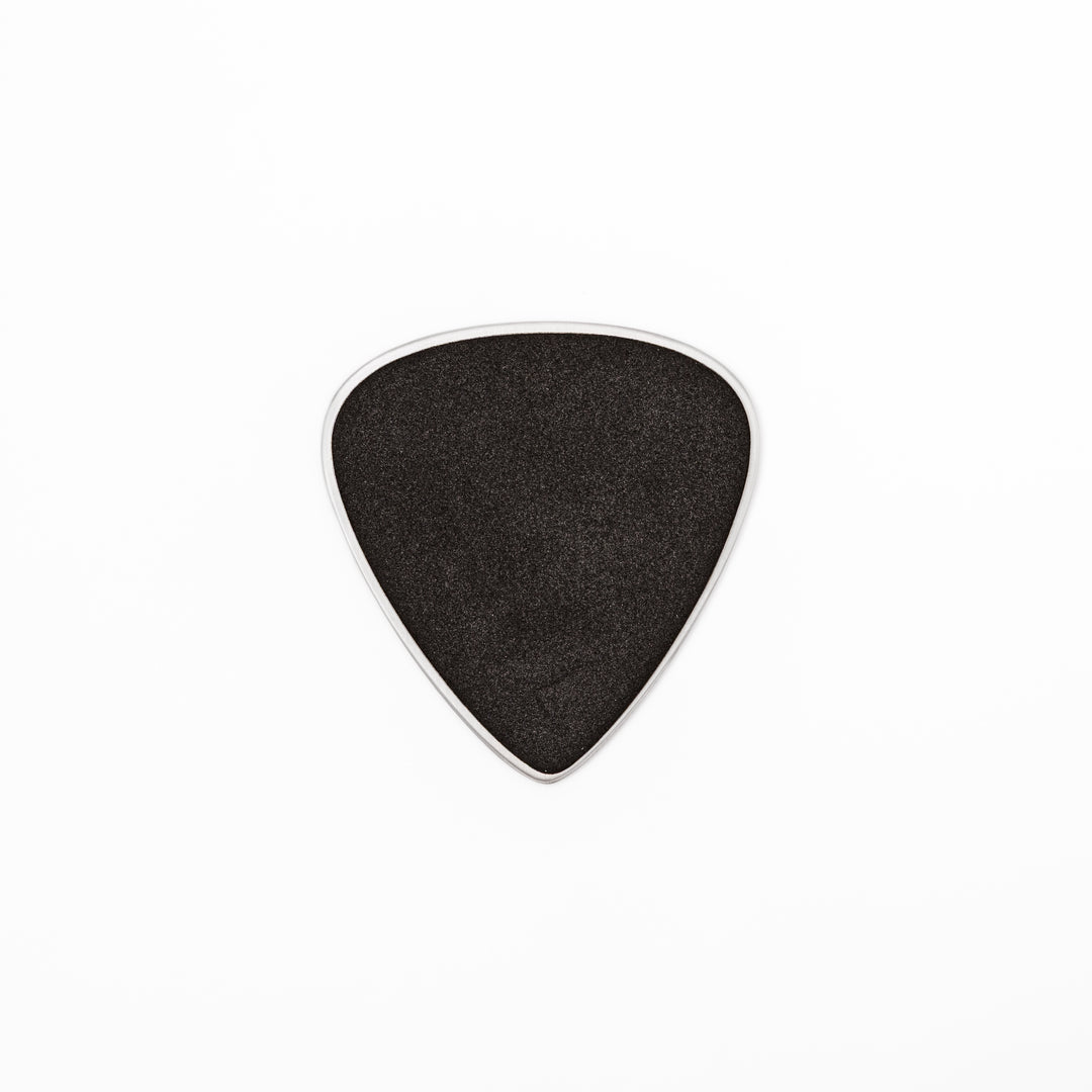Unique guitar pick shaped stainless steel metal coaster engraved with make line text and cross patterns