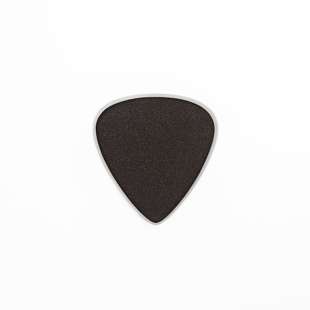 Unique guitar pick shaped metal coaster with vintage matte finish engraved with thousand sounds text and stars