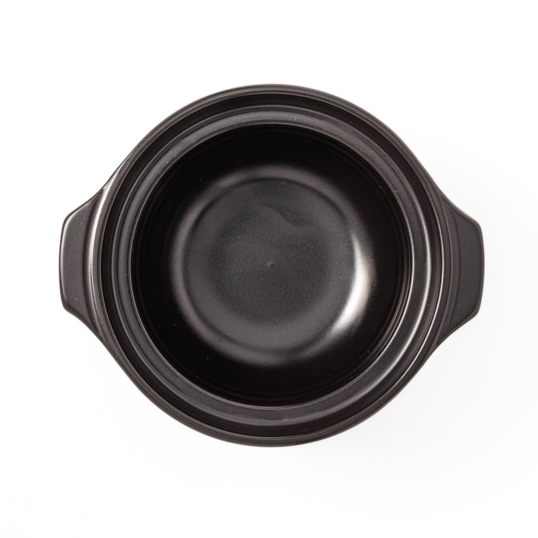 HARIO GohanGama ceramic rice cooker pot with a clear glass lid, designed for traditional Japanese stove top cooking