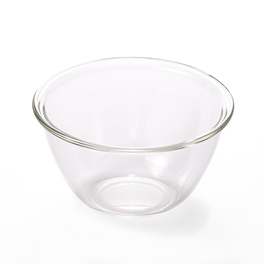 Large 2.2L HARIO heat resistant glass mixing bowl, a deep and durable clear kitchenware bowl for cooking and baking prep