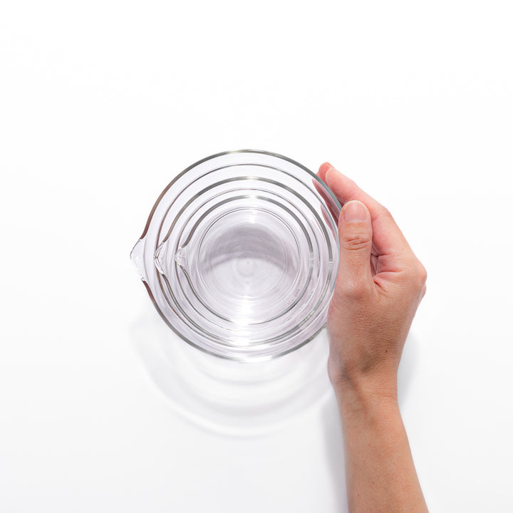 Set of three HARIO heat resistant glass prep bowls with pour spouts, featuring versatile sizes for easy food preparation