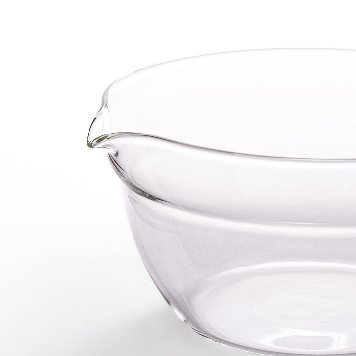 Set of three HARIO heat resistant glass prep bowls with pour spouts, featuring versatile sizes for easy food preparation