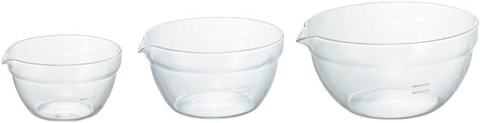 HARIO Heat-Resistant Glass Mixing Bowl Set with Pour Spouts (Set of 3)