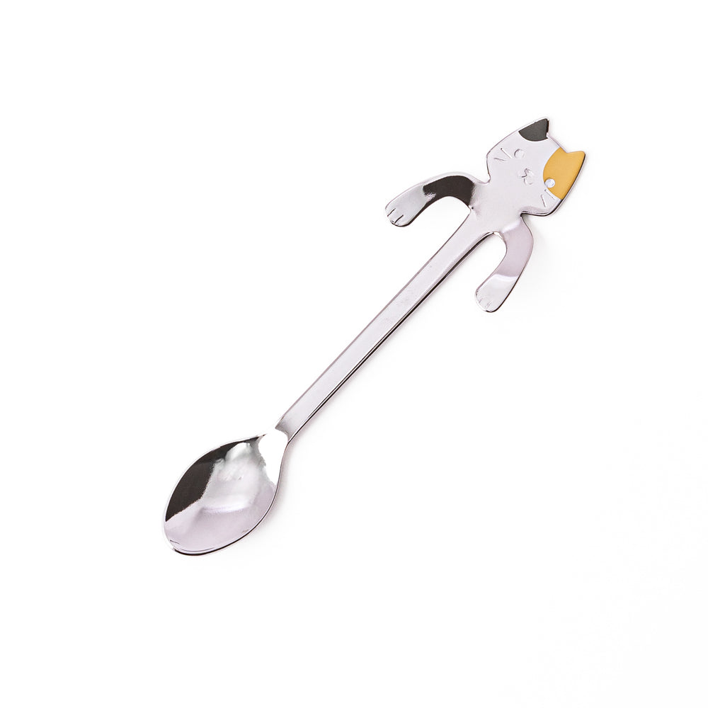 Cute stainless steel calico cat coffee spoon with unique hanging paws design decorative small teaspoon for tea lovers
