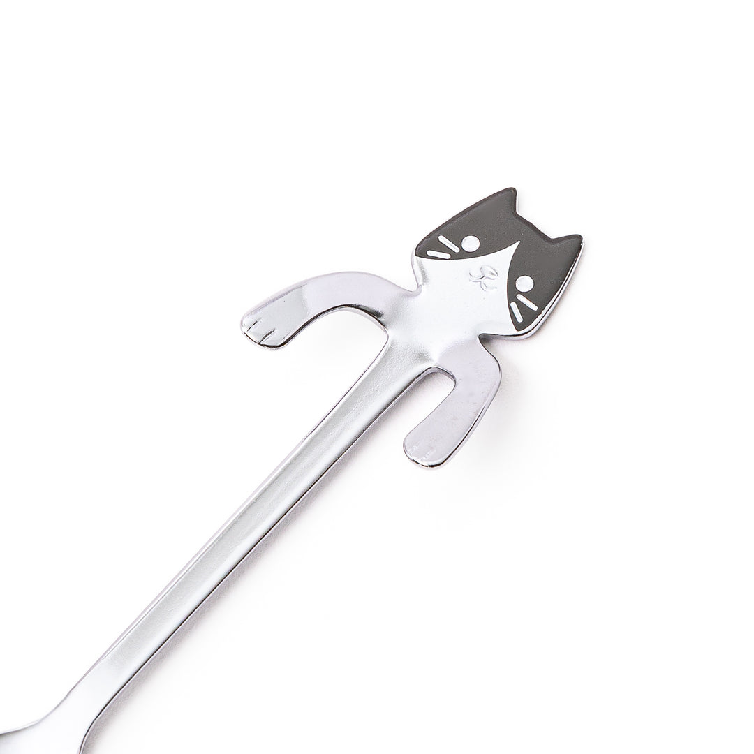 Cute stainless steel tuxedo cat coffee spoon with unique hanging paws design decorative small teaspoon for tea lovers