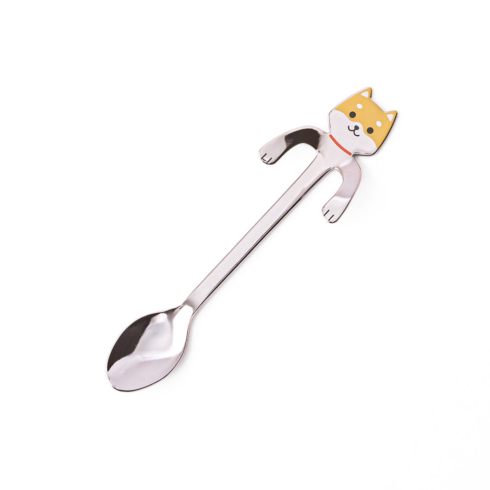 Cute stainless steel Brown Shiba Inu coffee spoon with unique hanging paws design decorative small teaspoon for dog lovers