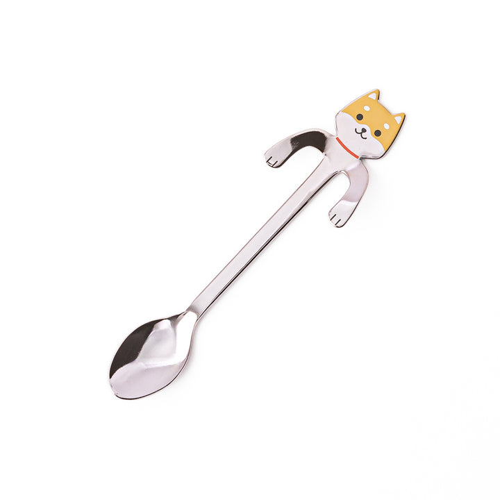 Cute stainless steel Brown Shiba Inu coffee spoon with unique hanging paws design decorative small teaspoon for dog lovers