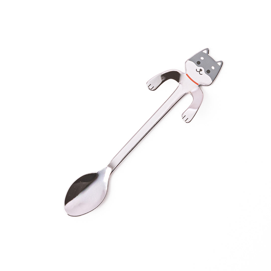 Cute stainless steel Black Shiba Inu coffee spoon with unique hanging paws design decorative small teaspoon for dog lovers