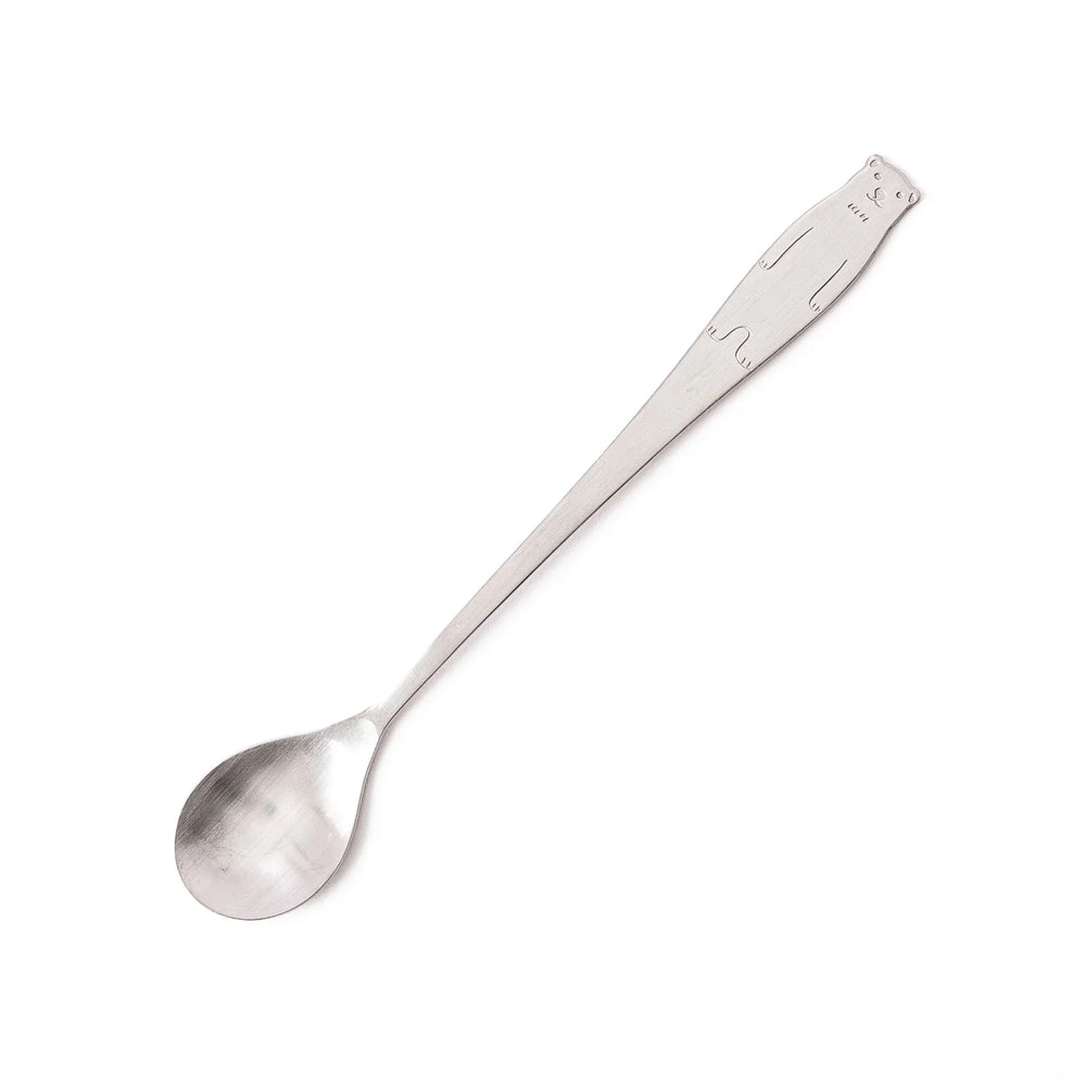 Cute Japanese kakigori spoon featuring polar bear design long handle stainless steel dessert spoon for shaved ice parfait