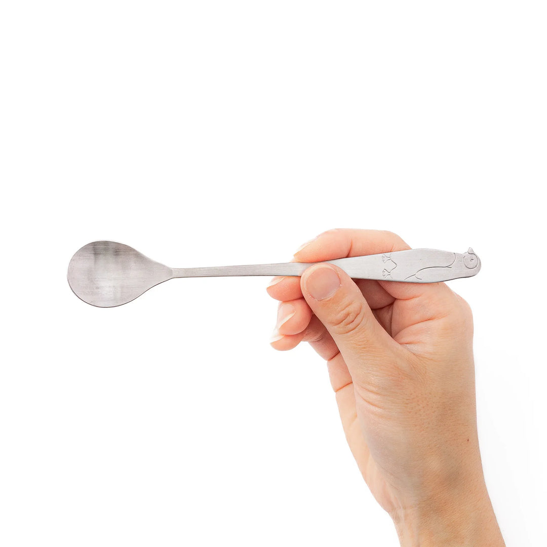 Cute Japanese kakigori spoon featuring penguin design long handle stainless steel dessert spoon for shaved ice parfait