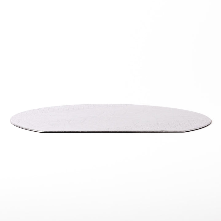 Silver Japanese Asanoha Hemp Leaf Placemat with a semi-circular shape and embossed geometric pattern, perfect for refined modern or traditional table settings.