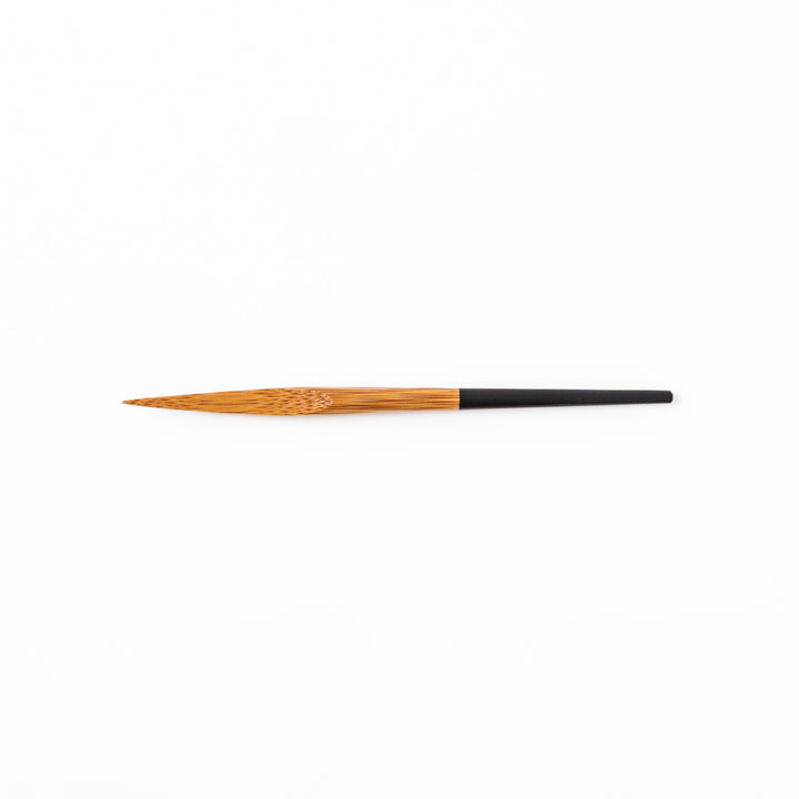 Set of five Japanese bamboo cocktail forks with black handles and a natural bamboo finish for appetizers and desserts