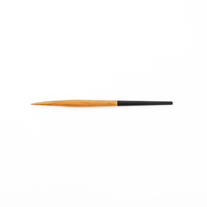 Set of five Japanese bamboo cocktail forks with black handles and a natural bamboo finish for appetizers and desserts