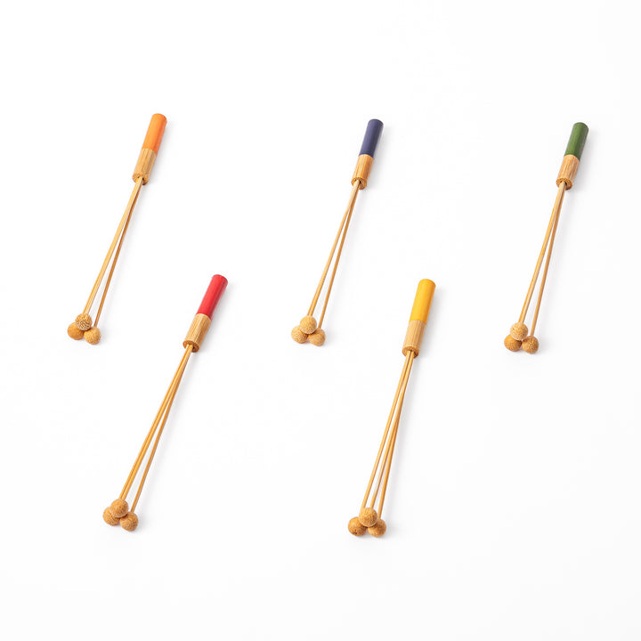 Japanese bamboo drink stirrer set of five with colorful handles and bead tips for cocktails or tea mixing