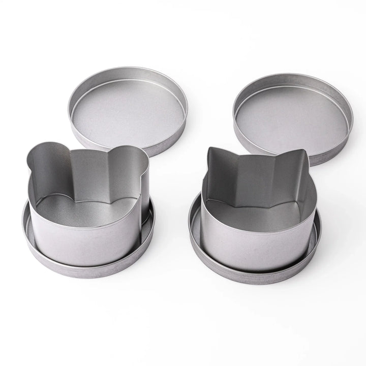 Cute Japanese bread baking molds in bear and cat shapes, featuring metal steel loaf pans with lids for creative home bakery use