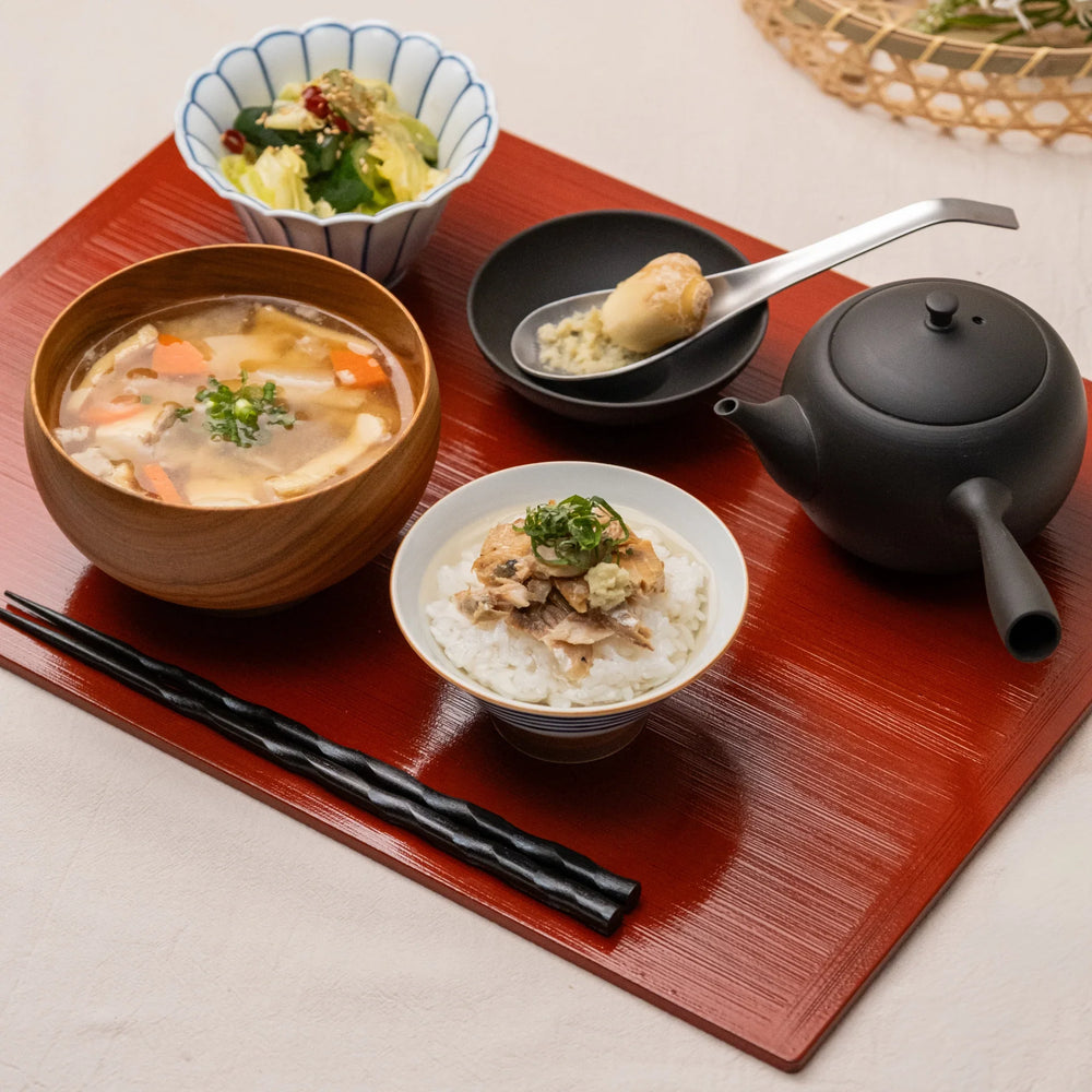 Japanese Red Lacquer Tray for Tea Service and Traditional Dining
