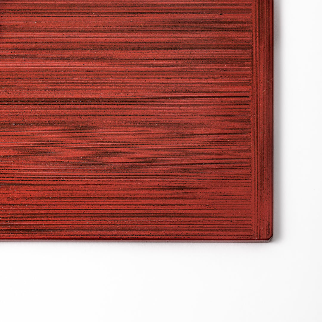 Reversible Japanese Lacquer Tray with a horizontal brush finish in red and black. A refined, versatile piece for elegant serving and everyday use.