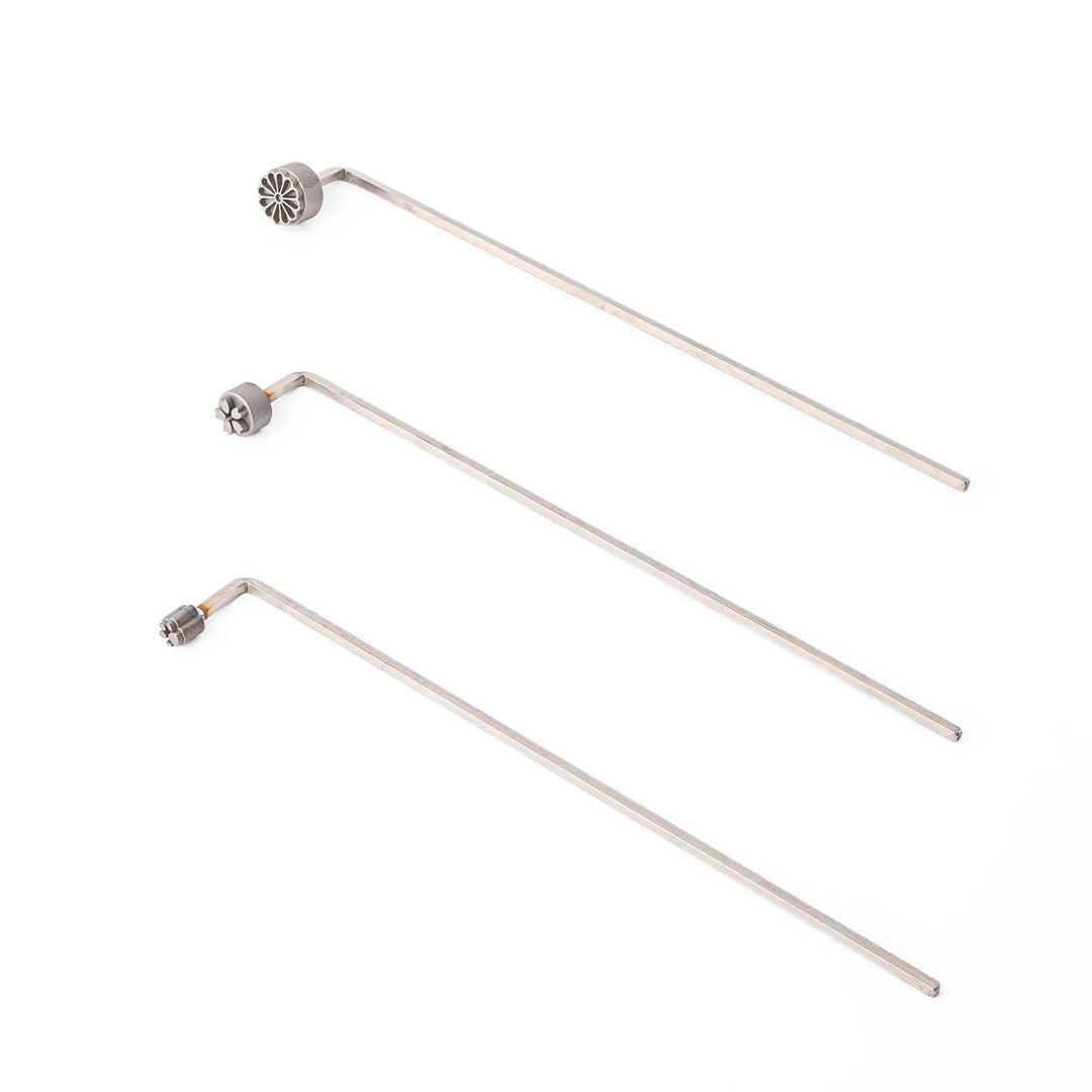 Traditional Japanese bread branding iron set, featuring three different designs including chrysanthemum, sakura, and paw print stamps
