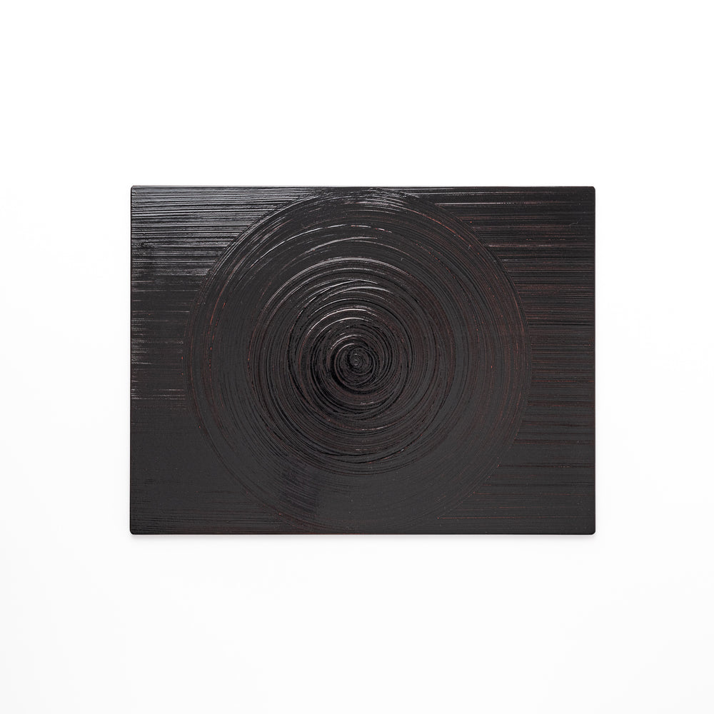 Reversible Japanese Lacquer Tray with textured circular brush design in red and black. A stylish, functional piece for modern Japanese dining.