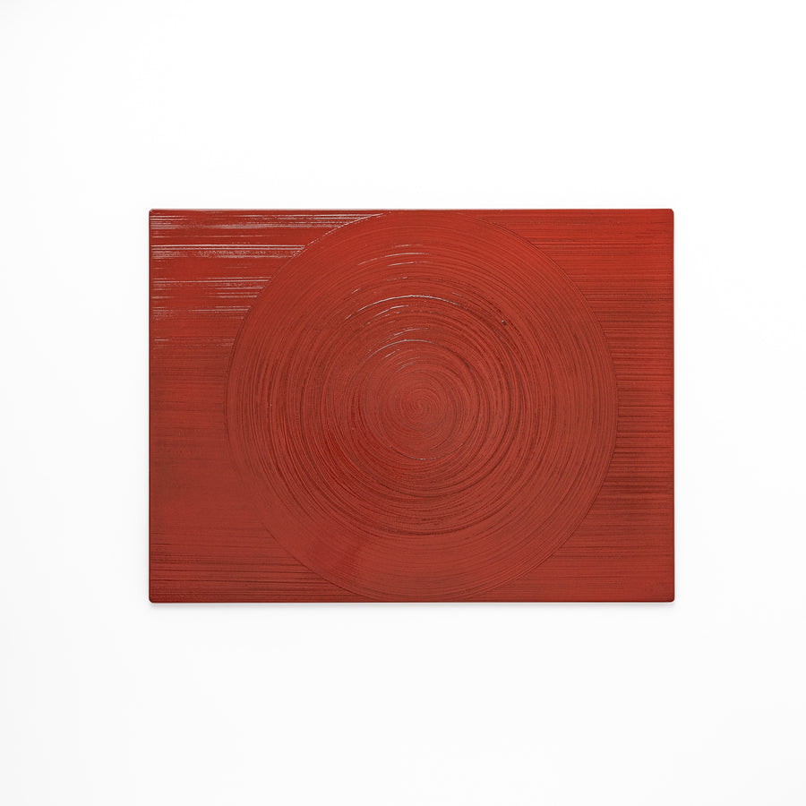 Reversible Japanese Lacquer Tray with textured circular brush design in red and black. A stylish, functional piece for modern Japanese dining.
