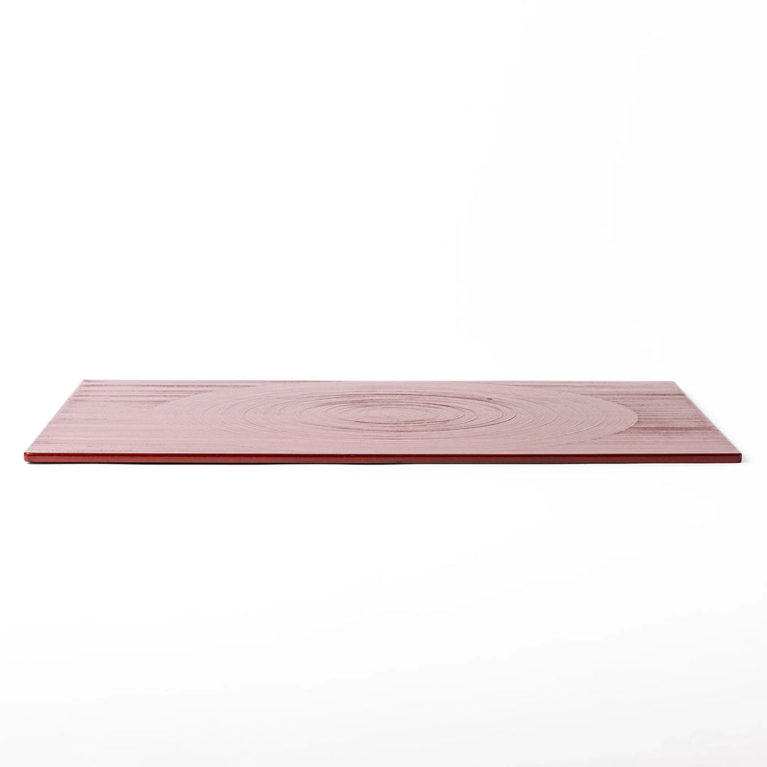 Reversible Japanese Lacquer Tray with textured circular brush design in red and black. A stylish, functional piece for modern Japanese dining.