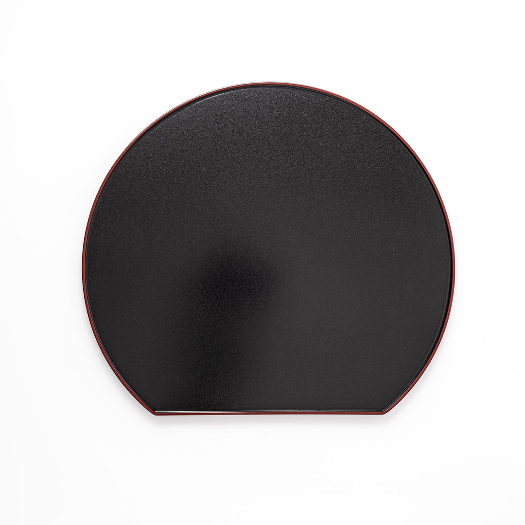 Reversible Japanese Half-Moon Lacquered Tray in red and black. A minimalist serving tray that blends form and function for modern Japanese dining.