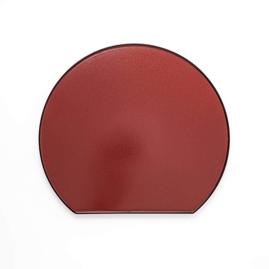 Reversible Japanese Half-Moon Lacquered Tray in red and black. A minimalist serving tray that blends form and function for modern Japanese dining.
