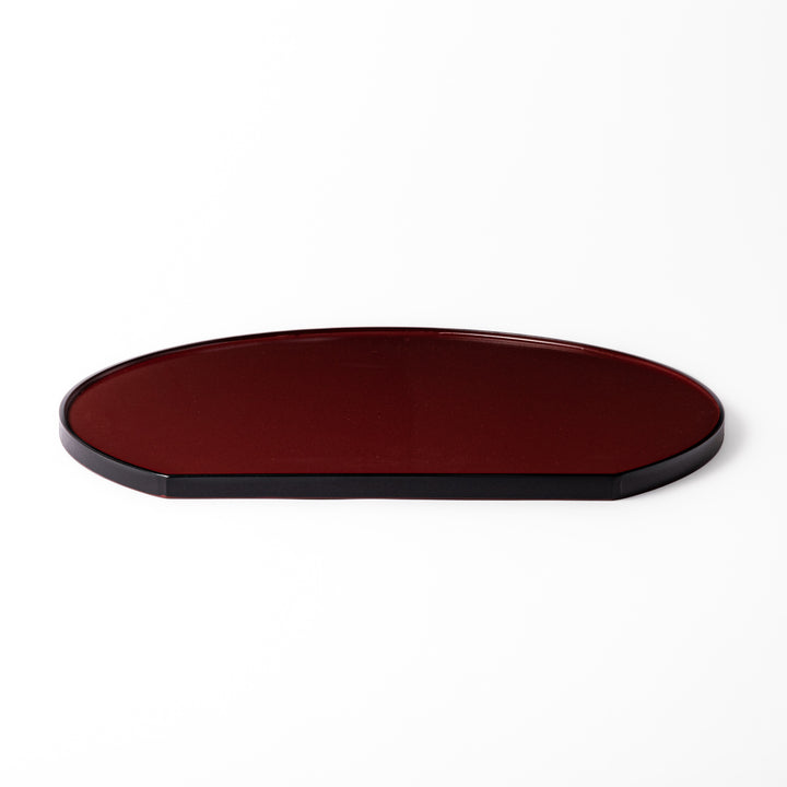 Reversible Japanese Half-Moon Lacquered Tray in red and black. A minimalist serving tray that blends form and function for modern Japanese dining.