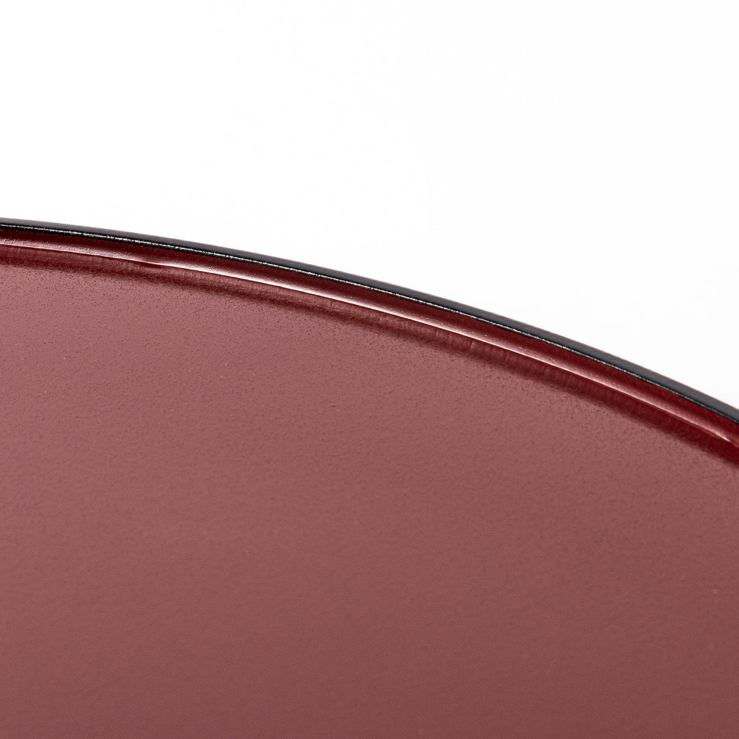 Reversible Japanese Half-Moon Lacquered Tray in red and black. A minimalist serving tray that blends form and function for modern Japanese dining.