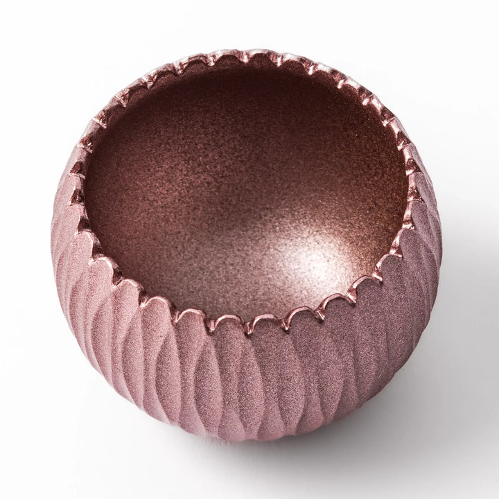 Pink Japanese hydrangea mini prayer bowl with petal texture gold striker and silver knot cushion for ritual.