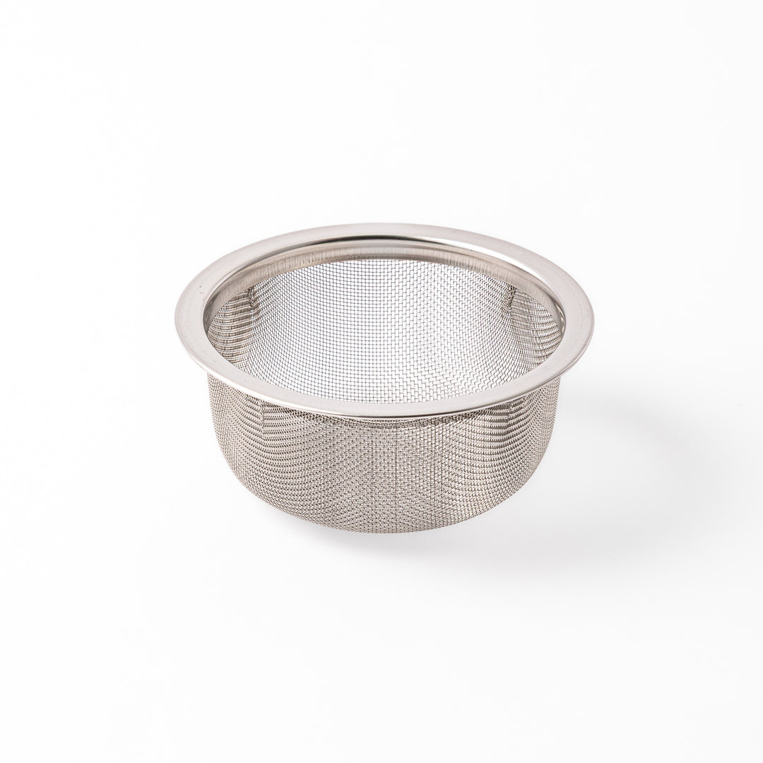 A Japanese stainless steel matcha sifter canister set with a fine mesh strainer scoop and sifting rings for smooth matcha powder