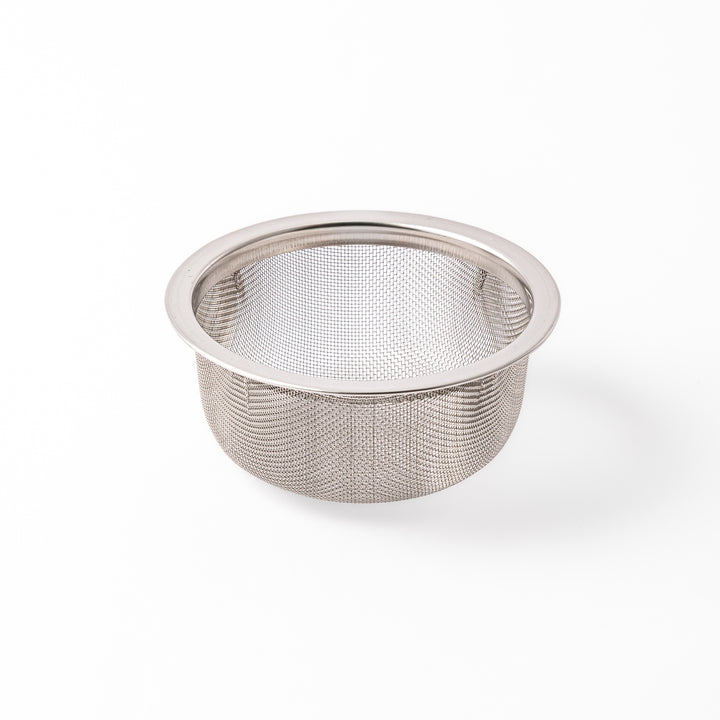 A Japanese stainless steel matcha sifter canister set with a fine mesh strainer scoop and sifting rings for smooth matcha powder
