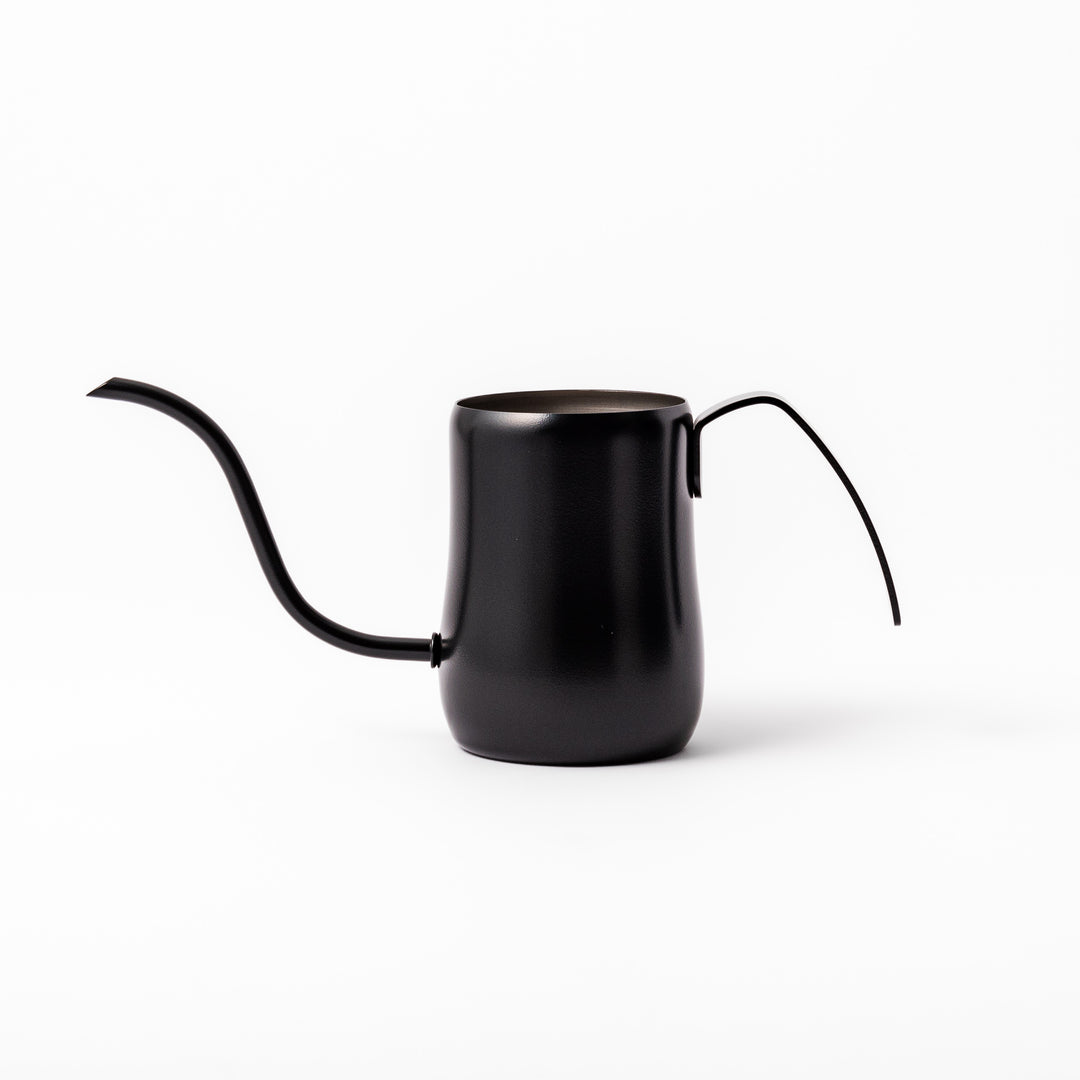 Japanese matte black precision pour kettle with a slender gooseneck spout and ergonomic handle, designed for controlled water flow in pour-over coffee brewing.