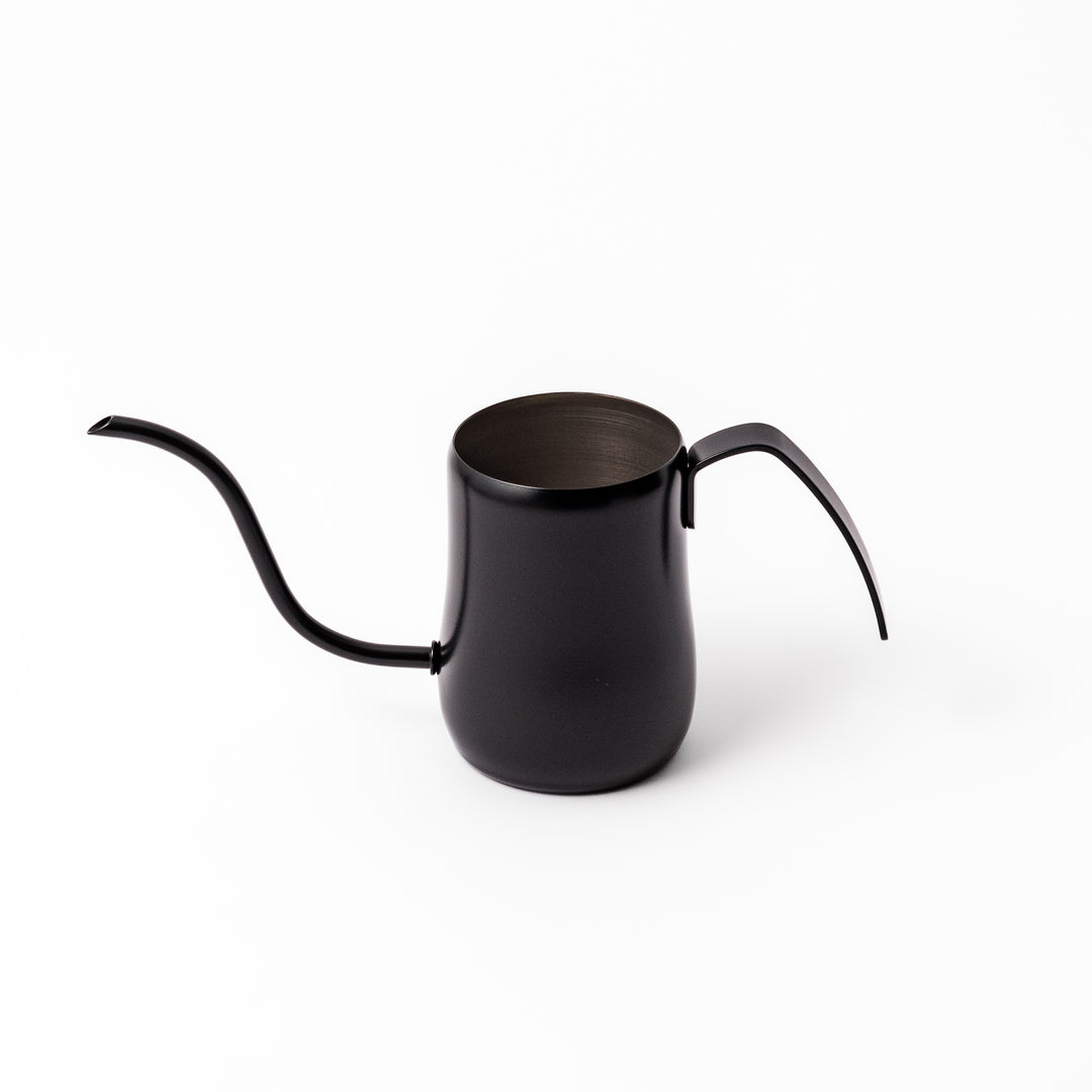 Japanese matte black precision pour kettle with a slender gooseneck spout and ergonomic handle, designed for controlled water flow in pour-over coffee brewing.