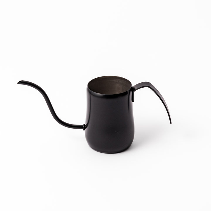 Japanese matte black precision pour kettle with a slender gooseneck spout and ergonomic handle, designed for controlled water flow in pour-over coffee brewing.