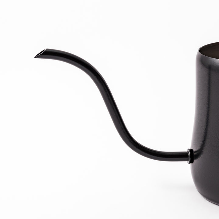 Japanese matte black precision pour kettle with a slender gooseneck spout and ergonomic handle, designed for controlled water flow in pour-over coffee brewing.