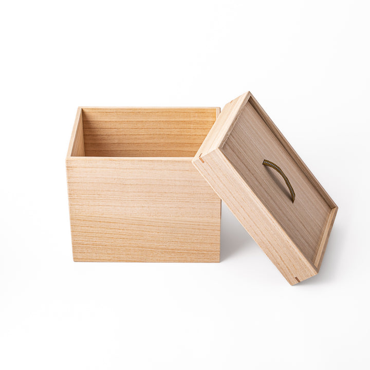 Japanese Paulownia Wood Bread Storage Box 1.5 Loaf size with lid placed on a clean white background