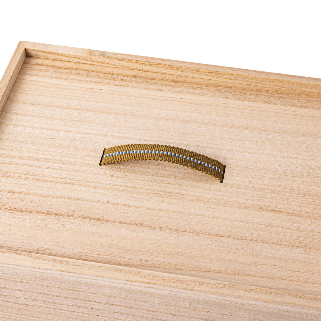 Japanese Paulownia Wood Bread Storage Box 1.5 Loaf size with lid placed on a clean white background